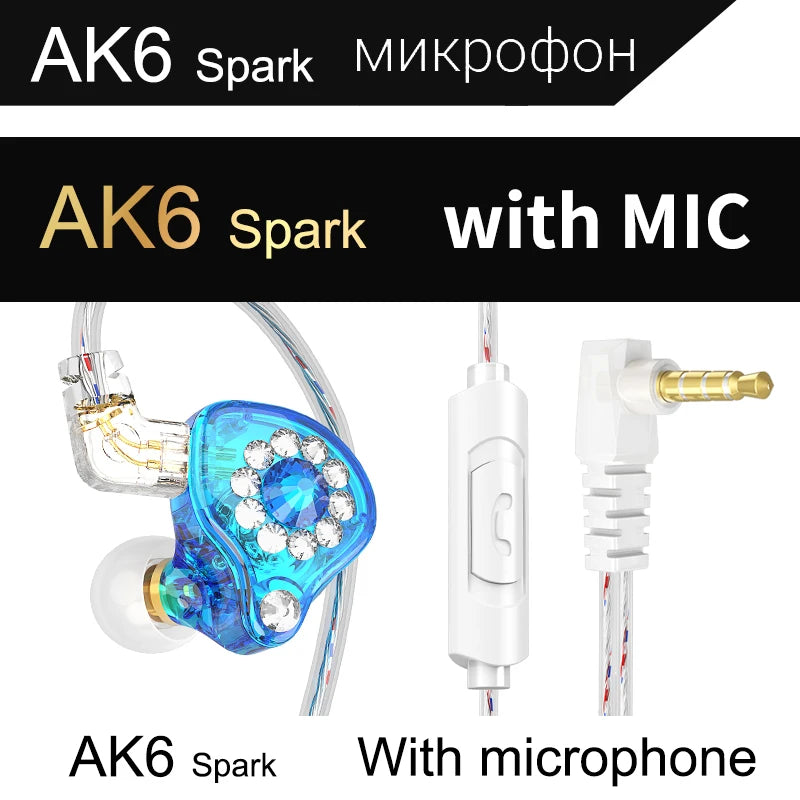 Original QKZ AK6 Copper Driver HiFi Wired Earphone 3.5MM Race Sport Headphone Bass Stereo Headset Music Earbuds In Ear With Mic